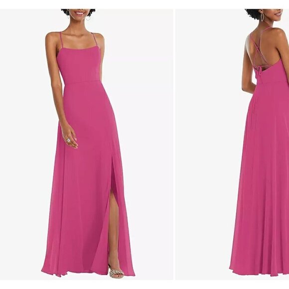 New AFTER SIX Size 2-R SCOOP NECK CONVERTIBLE TIE-STRAP MAXI DRESS W/FRONT SLIT - Picture 1 of 13